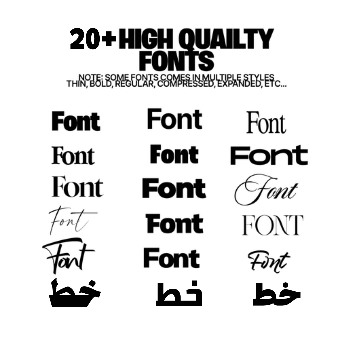 Collection of various fonts displayed on a white background